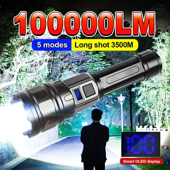 1000000LM Ultra Güçlü El Feneri Zoom 3500M Uzun Menzilli Meşale Yüksek Güç LED el fenerleri Şarj Edilebilir Güçlü Taktik Fener