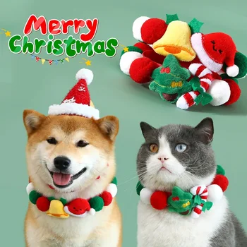 2023 evcil hayvan topu Yaka Peluş Kumaş Çan Noel Ağacı Şapka Renkli Kedi Ve Köpek Önlüğü Dekoratif Zincir Pet Noel Dekorasyon