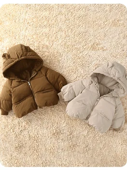 2023 Yeni Bebek Ceket Kış Kalınlaşmış Aşağı Ceketler Kız Erkek Peluş Sıcak Giyim Çocuk Katı Kapşonlu Pamuk Parkas Snowsuit