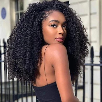 24 inç Derin Kıvırmak Sentetik Saç Siyah Renk Ucuz Dantel Ön Peruk Siyah Kadın için
