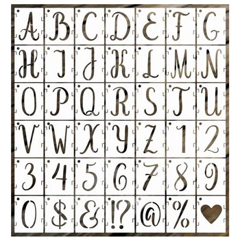 42 adet Alfabe Mektubu Stencil Sanat Projesi Birbirine Şablon Kullanımlık Zanaat Duvar Sembolü Numarası Boyama Ahşap Kaya Kumaş