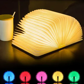 5 Renkler Yaratıcı RGB LED Kitap Lamba Ahşap Taşınabilir Gece Lambası 5 V USB Şarj Edilebilir Manyetik Katlanabilir Masa Lambası Ev Dekorasyon