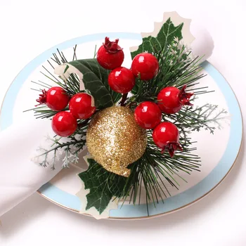 6 adet / grup Noel barış meyve peçete halkası simülasyon rosin armut peçete halkası kırmızı fındık tatil parti masaüstü peçete halkası