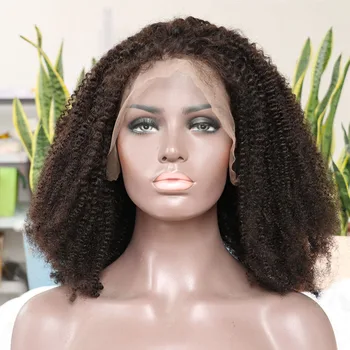 Afro Kinky Kıvırcık 13x4 Dantel Frontal peruk insan saçı Bakire Saç U Parçası Peruk Dantel Kapatma ile Bebek Saç Siyah Kadınlar için