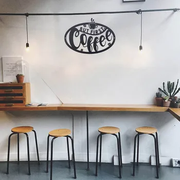 AMA ÖNCE KAHVE Metal Siyah Siluet Dekor Kelime Duvar Sanatı Işaretleri Cafe Mutfak Süslemeleri Plak Ev Dekoratif
