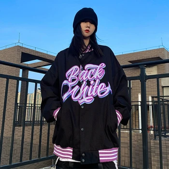 Amerikan hip hop beyzbol üniforma kadın 2021 trend rahat kore vintage bomba ceket mektubu baskılı punk hipster streetwear tops