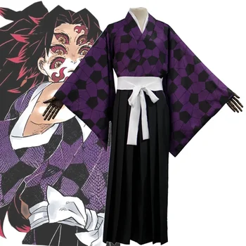 Anime iblis avcısı Kimetsu Hiçbir Yaiba Kokushibo Cosplay Takım Elbise Baskı Kimono Üniforma Gömlek Cadılar Bayramı Karnaval Parti Kostüm