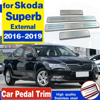 Araba styling Skoda superb 2016-2019 İçin Yüksek kaliteli paslanmaz çelik sürtme plakası / Kapı Eşik Kapı Eşik aksesuarları Araba-styling