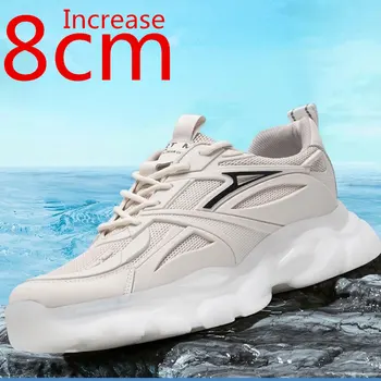 Artırır spor ayakkabı Erkekler Gelgit Moda Örgü Nefes Yükseklik Artış 8 cm Sneakers Yaz Bahar Yükseltilmiş Rahat Baba Ayakkabı Erkekler