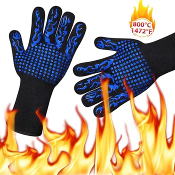 Barbekü eldivenleri yüksek sıcaklık dayanımı fırın Eldiveni 500 800 derece yanmaz barbekü ısı yalıtımı mikrodalga fırın eldivenleri