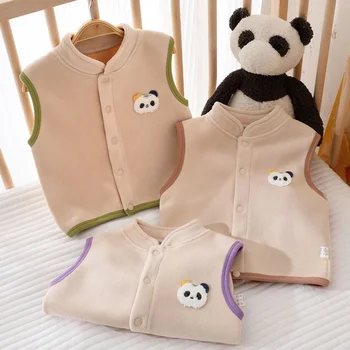Bebek Bahar Sonbahar Kalınlaşmak Sıcak Yelek Çift Taraflı Peluş Kadife Çocuklar Rahat Ceket Yelekler Karikatür Panda Çocuk Dış Giyim Yelekler