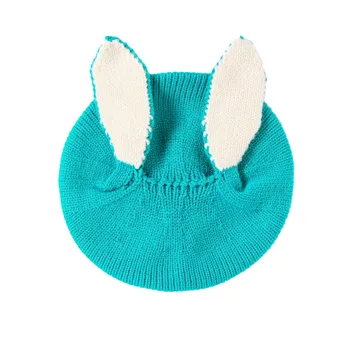 Bebek bebek kız erkek yumuşak sıcak örgü şapka kış Patchwork tavşan kulak kapağı şapka