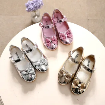 Bling Sequins Kelebek Kız Ayakkabı Bahar Bebek Yürümeye Başlayan Prenses Ayakkabı Çocuk Mary Janes Flats Kızlar Dans Ayakkabıları Altın, gümüş