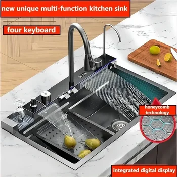 Cocina Entegre Şelale Mutfak Lavabo Petek Teknolojisi Büyük Dijital Ekran paslanmaz çelik sabunluk Bardak Yıkayıcı
