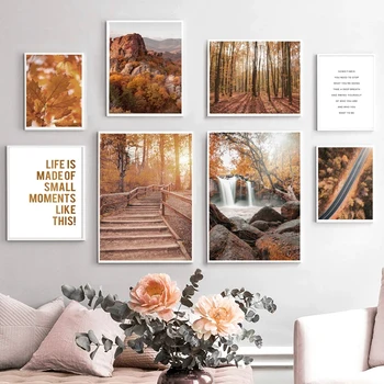 Duvar sanatı Tuval Dağ Şelale Orman Sonbahar Yaprakları Posteri Boyama İskandinav Resim Baskılar Oturma Odası Ev Dekorasyon İçin