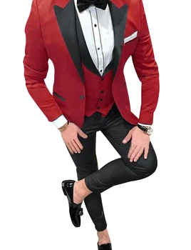 Erkek Takım Elbise Bir Düğme Tepe Yaka Üç Parçalı Set Slim Fit Düğün Smokin Erkek Takım Elbise Bir Düğme Tepe Yaka Üç Parçalı Set Slim Fit Düğün Smokin 1