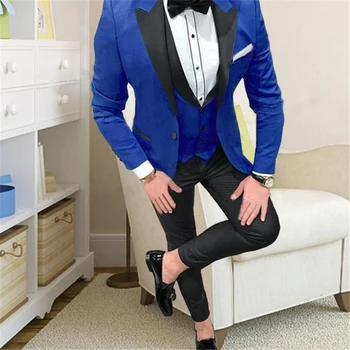 Erkek Takım Elbise Bir Düğme Tepe Yaka Üç Parçalı Set Slim Fit Düğün Smokin Erkek Takım Elbise Bir Düğme Tepe Yaka Üç Parçalı Set Slim Fit Düğün Smokin 3