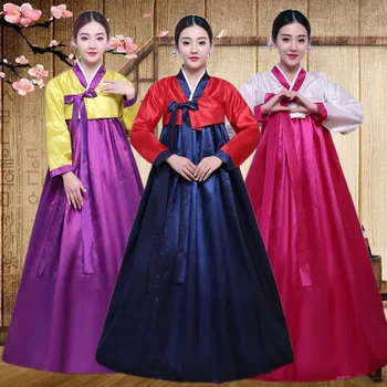 Geleneksel Kore Giyim Hanbok Elbise Kadınlar için Antik Saray Elbise V Yaka Ulusal Performans Kimono Yukata Asya Tarzı