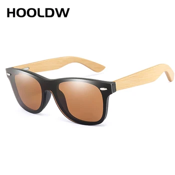 HOOLDW Klasik Bambu Güneş Gözlüğü Erkek Kadın Ahşap Güneş Gözlükleri Moda Ayna Kaplama Açık Shades Gözlük UV400 Oculos de sol