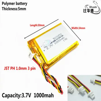 JST PH 1.0 mm 3 pin Litre enerji pil 3.7 V,1000 mAh 503450 Polimer lityum iyon / li-İon pil tablet pc için BANKASI, GPS, mp3, mp4