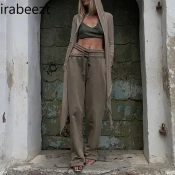 Kadın Mont Haki Kapşonlu Düzensiz Hem Şerit Hırka Tasarım Duygusu Çorak Kültür Trend Slim Fit Kısa Üst bayan giyim
