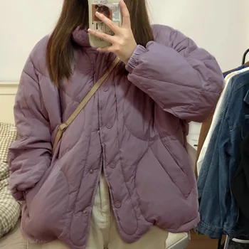 Kadınlar Popüler Pamuk dolgulu Ceketler Kış Ekmek Mont Gevşek Sıcak Pamuk Ceketler Yumuşak Kolej Tarzı Büyük Cepler Dış Giyim
