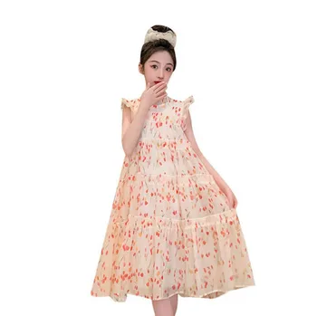 Kız Elbise Çiçek Desen Kızlar yaz elbisesi Rahat Tarzı çocuk elbiseleri Genç Kızlar İçin Giysi