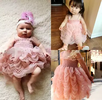 Kızlar Sevimli Tutu Elbiseler Bebek Kız Pembe Prenses Parti Kolsuz Kayış Fırfır Yaz Kabarcık Tutu Elbise 1-6Y