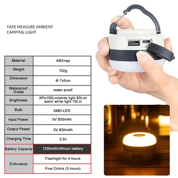LED atmosfer ışığı IP44 su geçirmez kamp lambaları C tipi USB şarj taşınabilir kamp ışık 3 ışık modu kamp seyahat için