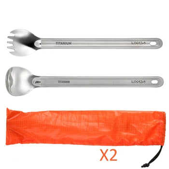 Lixada Ultralight Titanyum Uzun Saplı Kaşık Spork çatal bıçak kaşık seti Taşınabilir Açık Yemek Kaşığı Çatal Piknik Kamp Sofra