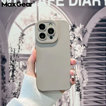 Lüks Sıvı Silikon Yumuşak Telefon Kılıfı İçin iPhone 15 Pro Max 14 Artı 13 12 Pro Max Darbeye Dayanıklı Lens Koruma Düz Renk Kapak