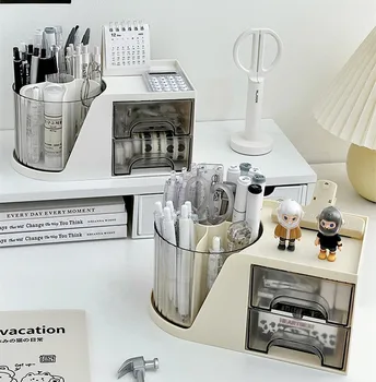 MINKYS 360 Derece Dönen masaüstü kalem Tutucu Seti Ofis Kozmetik makyaj kutusu Kutusu Kırtasiye masa düzenleyici