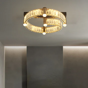 Modern Lüks Yuvarlak Halka Kristal Tavan Lambası Yatak Odası Altın / Siyah Avize Oturma Odası Çalışma ışığı LED Dekor Armatürleri