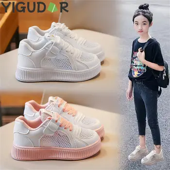 Nefes örgü Ayakkabı Çocuk Beyaz Ayakkabı Kızlar Çocuklar için Sneakers spor ayakkabılar Esnek Taban Eğitmenler Okul koşu ayakkabıları