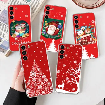 Noel Karikatür Kardan Adam Temizle Kılıf Samsung Galaxy S23 S22 S20 FE S21 S10 S9 Artı Not 20 Ultra 10 Lite Telefon Kabuk