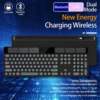PhotonSol Kablosuz Güneş Klavye İşık Powered Klavye Bluetooth 2.4 Ghz Bilgisayar Dizüstü İş Ev Ofis Oyun Klavyesi