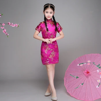 Qipao Kız Elbise Qi-Pao Cheongsam Kız giyim Düğün Yeni Yıl Hediye Çocuk Giyim Çocuk Elbise Prenses Elbise büyük boy