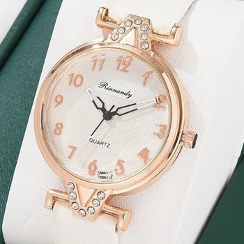 Rhinestone kadın Saatler Lüks Kuvars Kol Saatleri Zarif Saatler Kızlar Bayanlar İzle Hediye PU Deri Saat Reloj Para Mujer