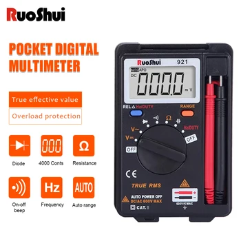 RuoShui 921 Multimetre 4000 Sayımlar Mini Oto Aralığı Direnç Tranistor Kapasite Test Ampermetre Kemer Katlanabilir Dijital Metre