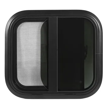 RV Sürgülü Pencere cibinlik Yuvarlak Köşe Siyah Alüminyum Alaşımlı İtme Çekme Pencereler UV Dayanıklı Karavan Camper için