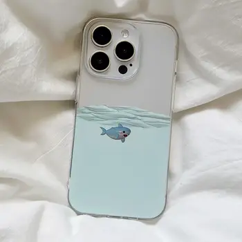 Sevimli Derin Deniz Köpekbalığı Şeffaf Telefon Kılıfı İçin iPhone 11 13 14 Pro Max 12 Mini 7 8 Artı XR X XS Max Darbeye Dayanıklı Durumda Şeffaf Kapak