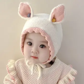 Sevimli Karikatür Bebek kulak koruyucu şapka Düz Renk Tavşan Kulaklar Örme Yün Kap Bebek Kış Sıcak Yürümeye Başlayan Earmuffs Kapaklar