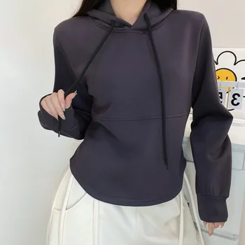 Sonbahar 2023 yeni Kore versiyonu basit ve gevşek hoodie tarzı rahat rahat kazak kadın siyah