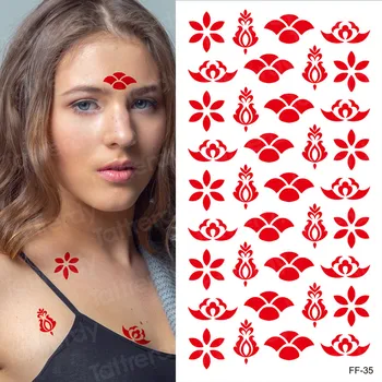 Su geçirmez Geçici Dövme Etiket Kırmızı Çin Kaş Kalp Dövme Tang Hanedanı Popüler Kostüm Fotoğraf çiçekler tasarım