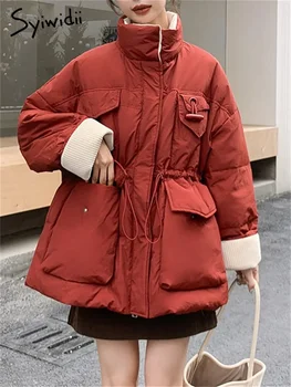 Syiwidii Standı Yaka 90 Ördek şişme ceket kadınlar 2023 Sonbahar Kış Kalınlaşmak Sıcak Kısa Puf Ceket Rahat Fermuar Aşağı Cepler Mont