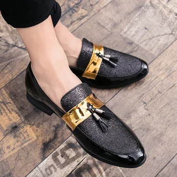 Sıcak Satış Erkekler Düz Siyah Altın Resmi Patchwork Ayakkabı PU Deri günlük erkek ayakkabısı Adam İçin Elbise Ayakkabı 2020 Yeni Zapatos Hombre