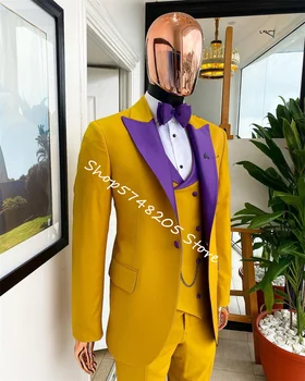Tam Erkekler Suit Boyfriend Gelinlik Lüks Tasarımcı 3 Parça Blazer Setleri Damat Resmi Giyim Slim Gömme Tailored Made