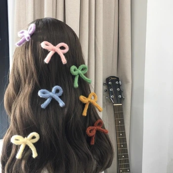 Tatlı Tığ İplik İlmek Barrette Fransız Firkete Kızlar saç tokası Yan Pin Klip Kadın Örgü Klip Saç Dekorasyon