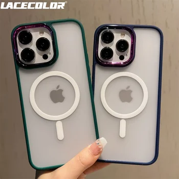 Temizle Magsafe İçin Kablosuz Şarj Manyetik Kılıf iPhone 14 13 11 12 Pro Max Artı Tampon Renkli Metal Lens Koruyucu Kapak