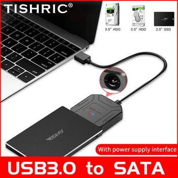 TISHRIC USB3. 0 SATA 22Pin Kablosu İle Güç Kaynağı Bağlantı Noktası Desteği 2.5/3.5 inç HDD SSD sabit disk SATA III Kablosu PC Laptop İçin